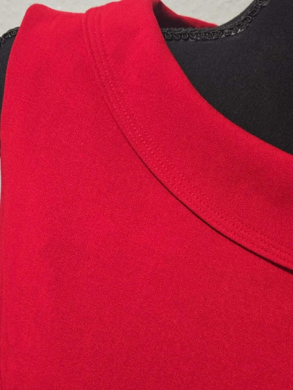Calvin Klein Red Sleeveless Midi Dress with Asymmetric Ruffle - Picture 3 of 5